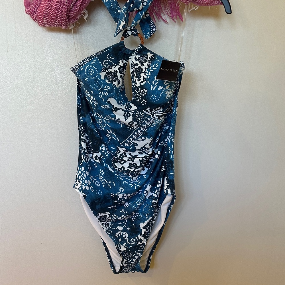 Ralph Lauren Blue and White One-Piece Swimsuit